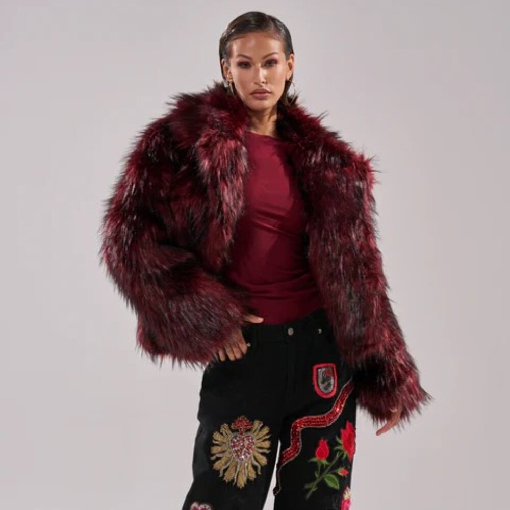 New Micas Burgandy faux-fur coat